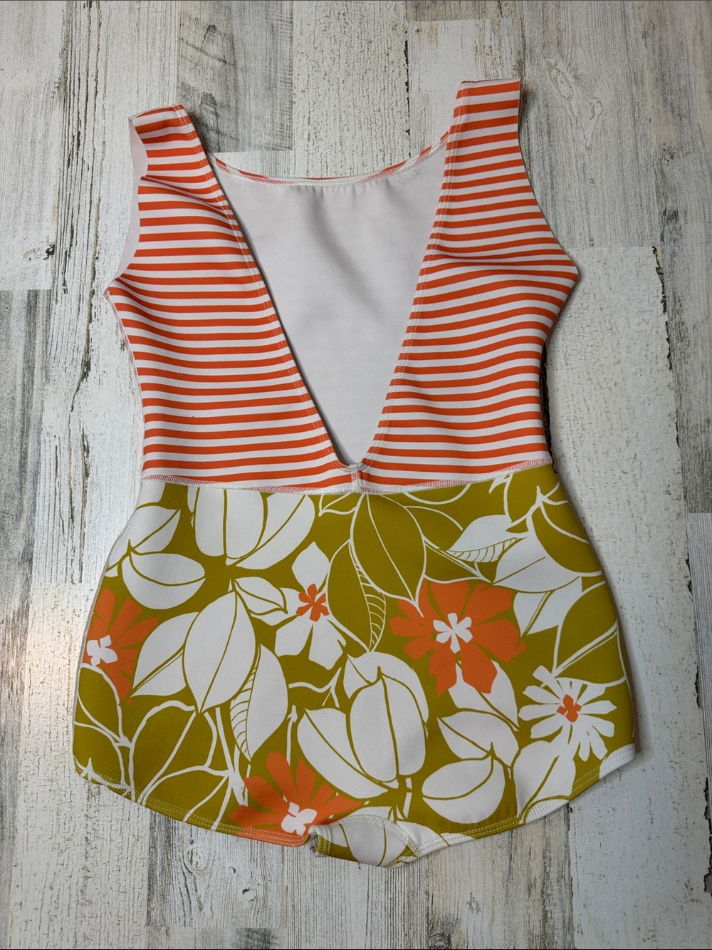Seea Lido One Piece Jani Print Orange White Stripe Floral Bottom Swimsuit L - Picture 5 of 15